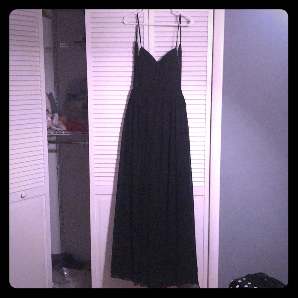 Formal black front slit azazie gown